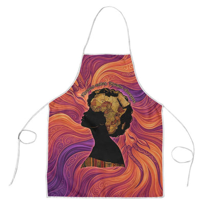 Léopold Sédar Senghor Apron Femme Noire Silhouette with Africa Map Pattern Vibrant Swirl Background - African Pride