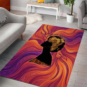 Léopold Sédar Senghor Area Rug Femme Noire Silhouette with Africa Map Pattern Vibrant Swirl Background - African Pride