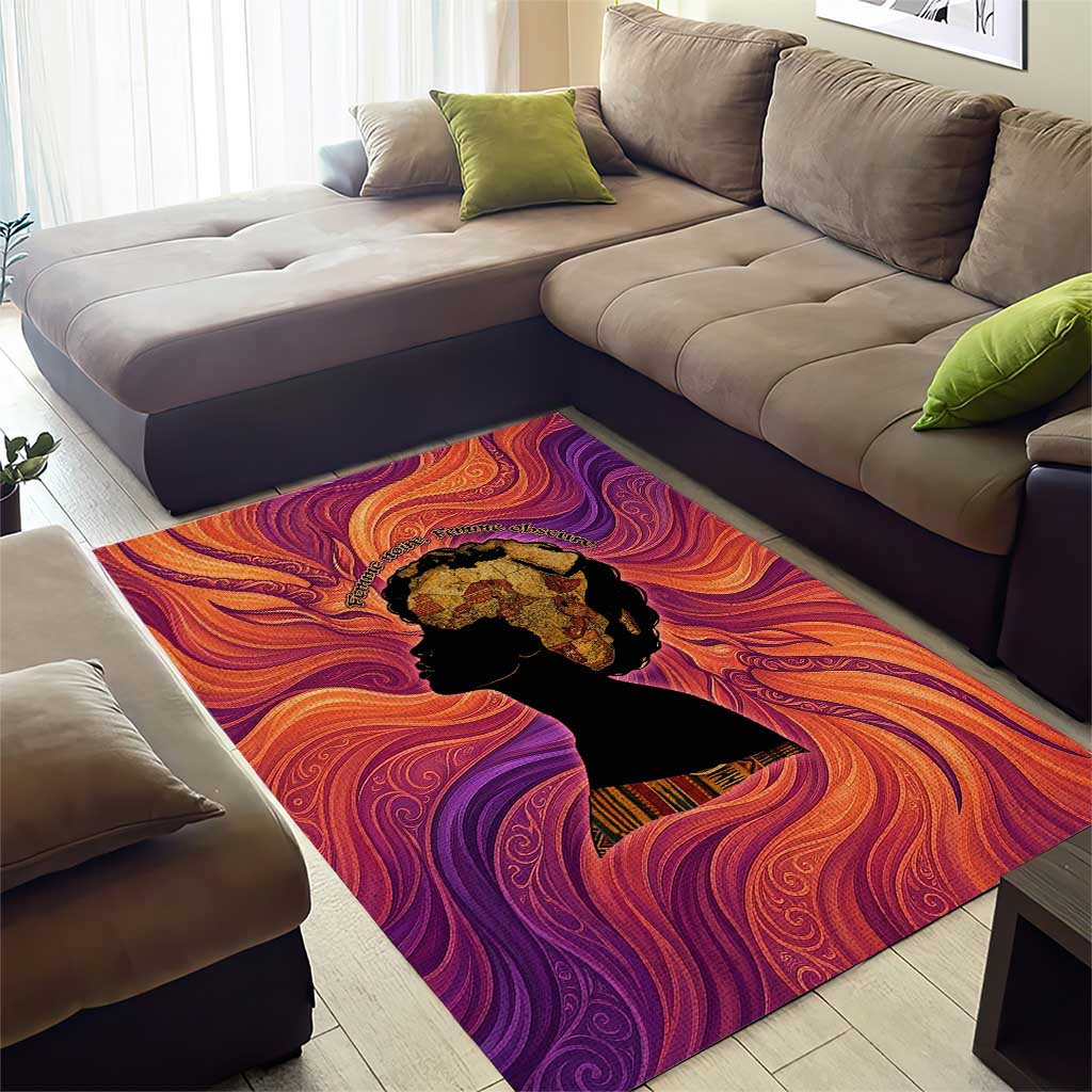 Léopold Sédar Senghor Area Rug Femme Noire Silhouette with Africa Map Pattern Vibrant Swirl Background - African Pride
