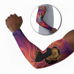 Léopold Sédar Senghor Arm Sleeves Femme Noire Silhouette with Africa Map Pattern Vibrant Swirl Background - African Pride