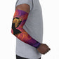 Léopold Sédar Senghor Arm Sleeves Femme Noire Silhouette with Africa Map Pattern Vibrant Swirl Background - African Pride