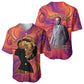 Léopold Sédar Senghor Baseball Jersey Femme Noire Silhouette with Africa Map Pattern Vibrant Swirl Background - African Pride