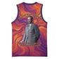Léopold Sédar Senghor Basketball Jersey Femme Noire Silhouette with Africa Map Pattern Vibrant Swirl Background - African Pride
