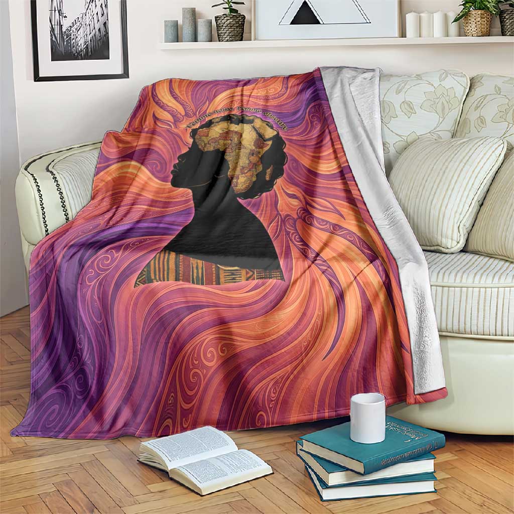 Léopold Sédar Senghor Blanket Femme Noire Silhouette with Africa Map Pattern Vibrant Swirl Background - African Pride
