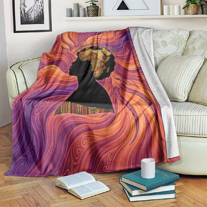 Léopold Sédar Senghor Blanket Femme Noire Silhouette with Africa Map Pattern Vibrant Swirl Background - African Pride