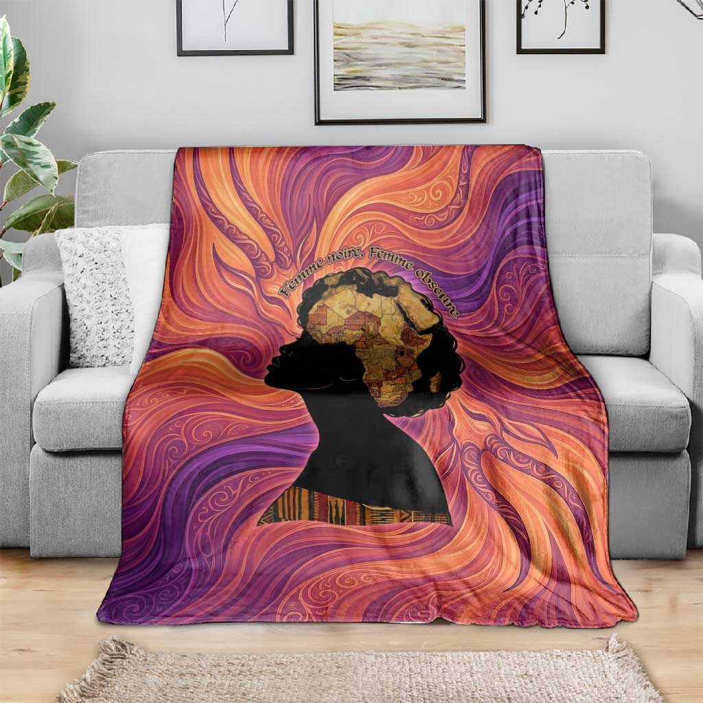 Léopold Sédar Senghor Blanket Femme Noire Silhouette with Africa Map Pattern Vibrant Swirl Background - African Pride