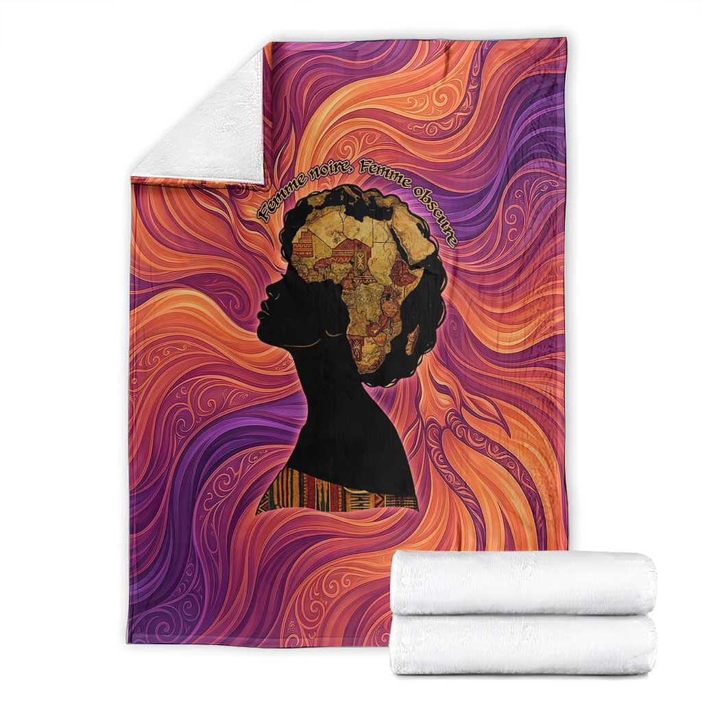 Léopold Sédar Senghor Blanket Femme Noire Silhouette with Africa Map Pattern Vibrant Swirl Background - African Pride