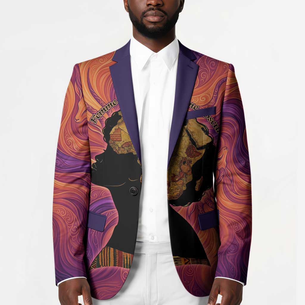 Léopold Sédar Senghor Blazer Femme Noire Silhouette with Africa Map Pattern Vibrant Swirl Background - African Pride