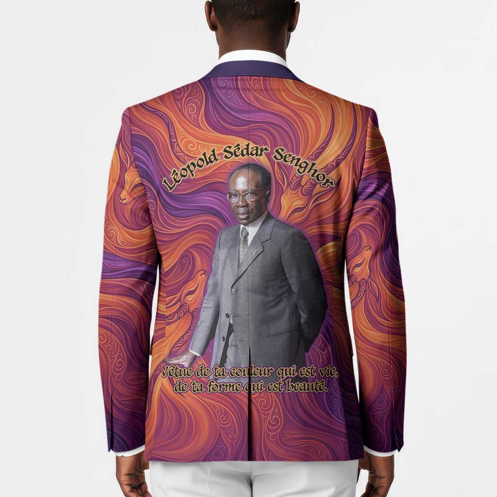 Léopold Sédar Senghor Blazer Femme Noire Silhouette with Africa Map Pattern Vibrant Swirl Background - African Pride