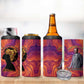 Léopold Sédar Senghor 4 in 1 Can Cooler Tumbler Femme Noire Silhouette with Africa Map Pattern Vibrant Swirl Background - African Pride
