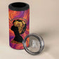 Léopold Sédar Senghor 4 in 1 Can Cooler Tumbler Femme Noire Silhouette with Africa Map Pattern Vibrant Swirl Background - African Pride