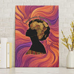 Léopold Sédar Senghor Canvas Wall Art Femme Noire Silhouette with Africa Map Pattern Vibrant Swirl Background - African Pride