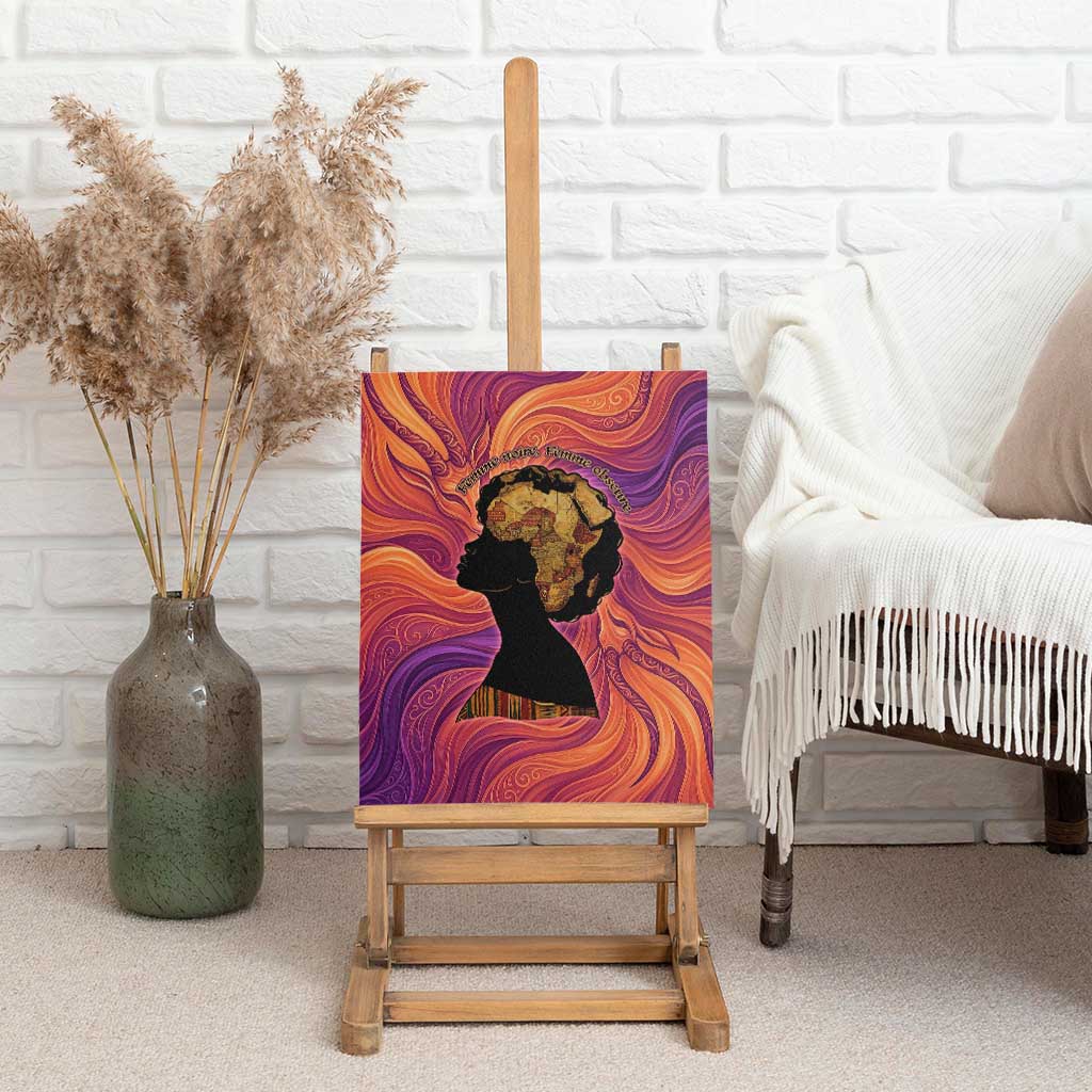 Léopold Sédar Senghor Canvas Wall Art Femme Noire Silhouette with Africa Map Pattern Vibrant Swirl Background - African Pride