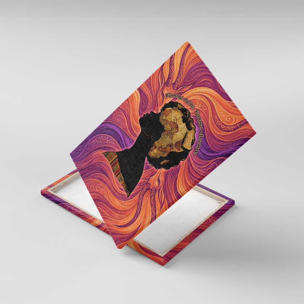Léopold Sédar Senghor Canvas Wall Art Femme Noire Silhouette with Africa Map Pattern Vibrant Swirl Background - African Pride
