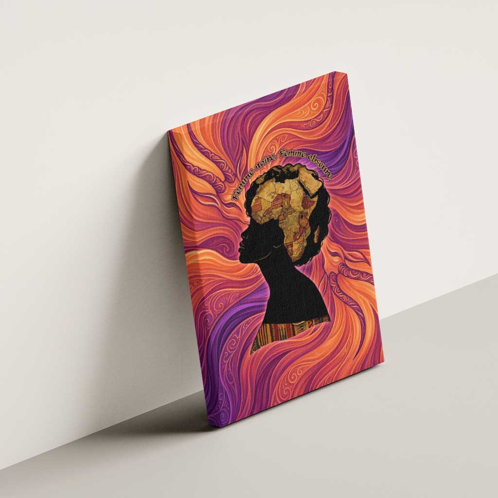 Léopold Sédar Senghor Canvas Wall Art Femme Noire Silhouette with Africa Map Pattern Vibrant Swirl Background - African Pride