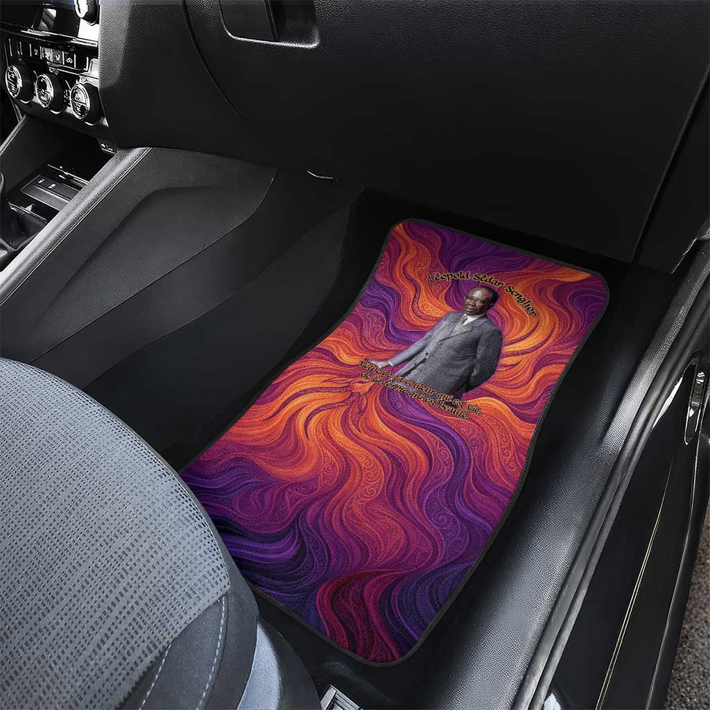 Léopold Sédar Senghor Car Mats Femme Noire Silhouette with Africa Map Pattern Vibrant Swirl Background - African Pride
