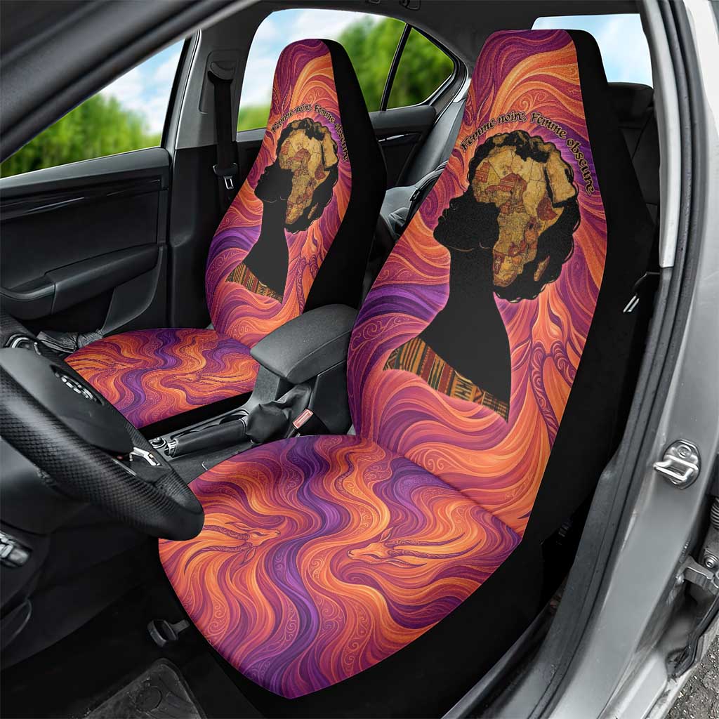 Léopold Sédar Senghor Car Seat Cover Femme Noire Silhouette with Africa Map Pattern Vibrant Swirl Background - African Pride