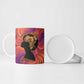 Léopold Sédar Senghor Ceramic Mug Femme Noire Silhouette with Africa Map Pattern Vibrant Swirl Background - African Pride
