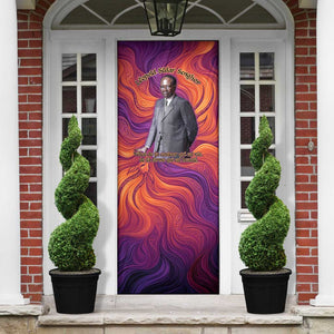 Léopold Sédar Senghor Door Cover Femme Noire Silhouette with Africa Map Pattern Vibrant Swirl Background - African Pride