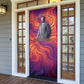 Léopold Sédar Senghor Door Cover Femme Noire Silhouette with Africa Map Pattern Vibrant Swirl Background - African Pride