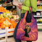 Léopold Sédar Senghor Grocery Bag Femme Noire Silhouette with Africa Map Pattern Vibrant Swirl Background - African Pride