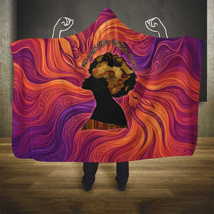 Léopold Sédar Senghor Hooded Blanket Femme Noire Silhouette with Africa Map Pattern Vibrant Swirl Background - African Pride