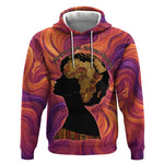 Léopold Sédar Senghor Hoodie Femme Noire Silhouette with Africa Map Pattern Vibrant Swirl Background - African Pride