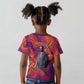 Léopold Sédar Senghor Kid T shirt Femme Noire Silhouette with Africa Map Pattern Vibrant Swirl Background - African Pride