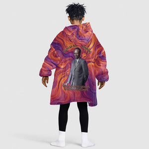 Léopold Sédar Senghor Kid Wearable Blanket Hoodie Femme Noire Silhouette with Africa Map Pattern Vibrant Swirl Background - African Pride