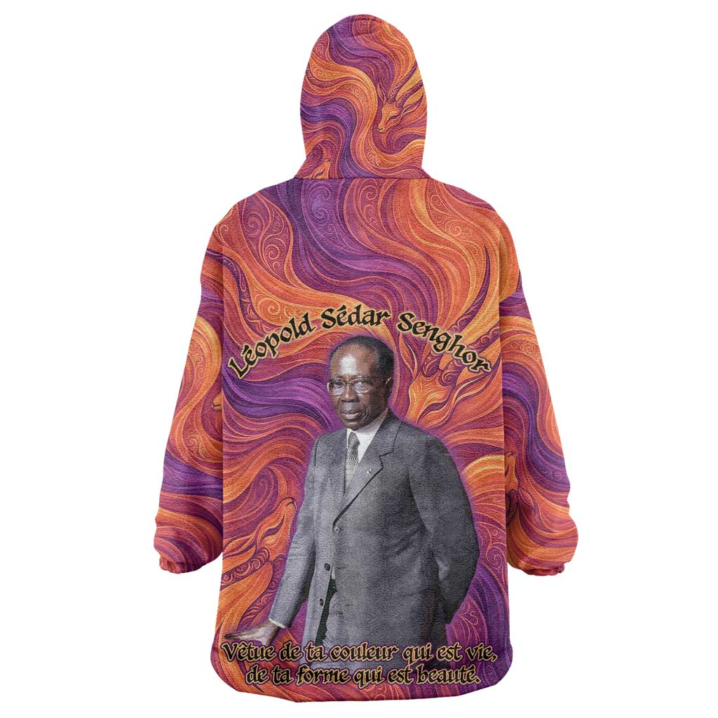 Léopold Sédar Senghor Kid Wearable Blanket Hoodie Femme Noire Silhouette with Africa Map Pattern Vibrant Swirl Background - African Pride