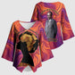 Léopold Sédar Senghor Kimono Sleeve Blouse Femme Noire Silhouette with Africa Map Pattern Vibrant Swirl Background - African Pride