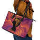 Léopold Sédar Senghor Leather Tote Bag Femme Noire Silhouette with Africa Map Pattern Vibrant Swirl Background - African Pride