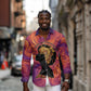 Léopold Sédar Senghor Long Sleeve Button Shirt Femme Noire Silhouette with Africa Map Pattern Vibrant Swirl Background - African Pride