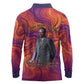 Léopold Sédar Senghor Long Sleeve Polo Shirt Femme Noire Silhouette with Africa Map Pattern Vibrant Swirl Background - African Pride