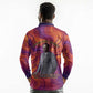 Léopold Sédar Senghor Long Sleeve Polo Shirt Femme Noire Silhouette with Africa Map Pattern Vibrant Swirl Background - African Pride