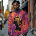 Léopold Sédar Senghor Long Sleeve Shirt Femme Noire Silhouette with Africa Map Pattern Vibrant Swirl Background - African Pride