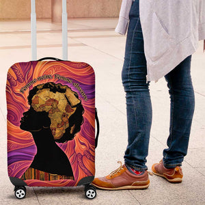 Léopold Sédar Senghor Luggage Cover Femme Noire Silhouette with Africa Map Pattern Vibrant Swirl Background - African Pride