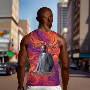 Léopold Sédar Senghor Men Tank Top Femme Noire Silhouette with Africa Map Pattern Vibrant Swirl Background - African Pride