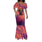 Léopold Sédar Senghor Mermaid Dress Femme Noire Silhouette with Africa Map Pattern Vibrant Swirl Background - African Pride