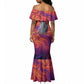 Léopold Sédar Senghor Mermaid Dress Femme Noire Silhouette with Africa Map Pattern Vibrant Swirl Background - African Pride