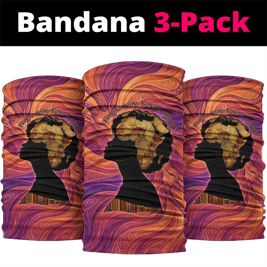 Léopold Sédar Senghor Neck Gaiter Femme Noire Silhouette with Africa Map Pattern Vibrant Swirl Background - African Pride