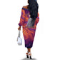 Léopold Sédar Senghor Off The Shoulder Long Sleeve Dress Femme Noire Silhouette with Africa Map Pattern Vibrant Swirl Background - African Pride