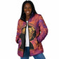 Léopold Sédar Senghor Padded Jacket Femme Noire Silhouette with Africa Map Pattern Vibrant Swirl Background - African Pride