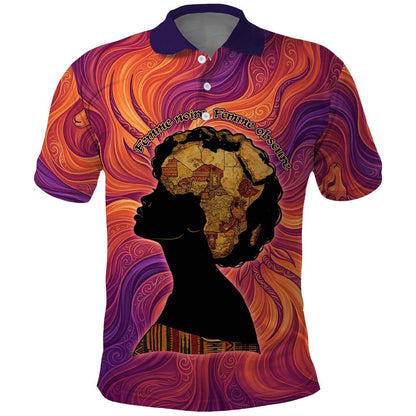 Léopold Sédar Senghor Polo Shirt Femme Noire Silhouette with Africa Map Pattern Vibrant Swirl Background - African Pride
