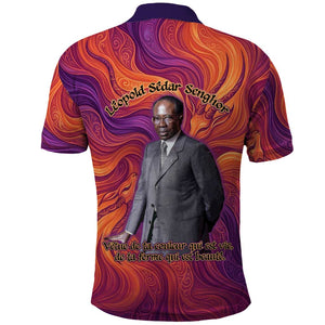 Léopold Sédar Senghor Polo Shirt Femme Noire Silhouette with Africa Map Pattern Vibrant Swirl Background - African Pride