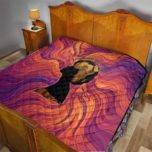 Léopold Sédar Senghor Quilt Femme Noire Silhouette with Africa Map Pattern Vibrant Swirl Background - African Pride