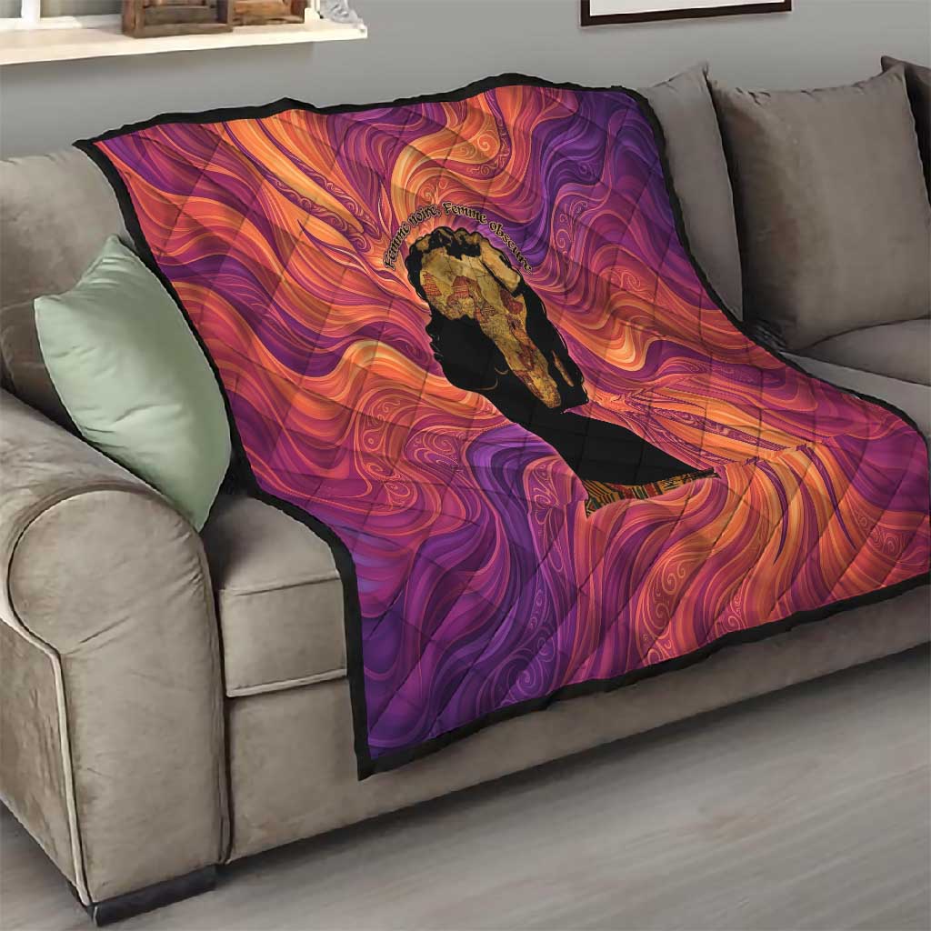 Léopold Sédar Senghor Quilt Femme Noire Silhouette with Africa Map Pattern Vibrant Swirl Background - African Pride