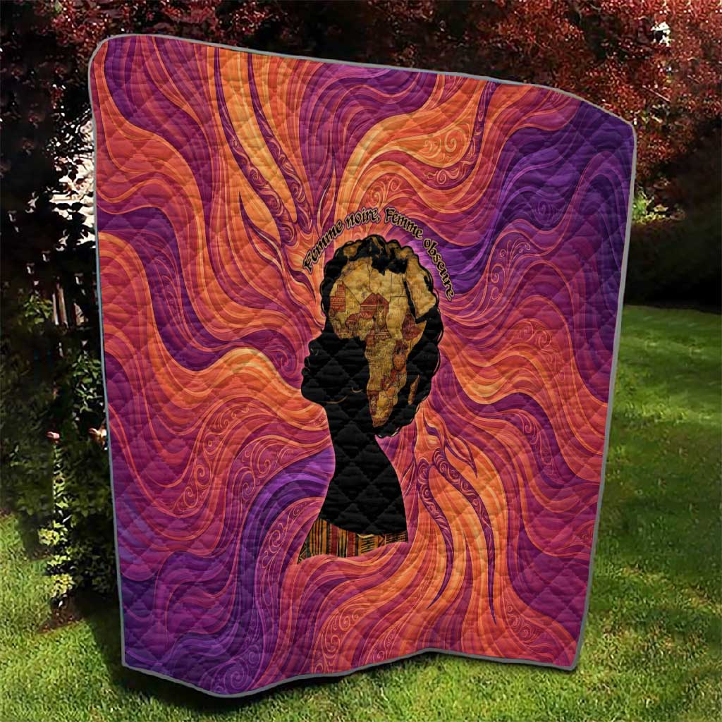 Léopold Sédar Senghor Quilt Femme Noire Silhouette with Africa Map Pattern Vibrant Swirl Background - African Pride