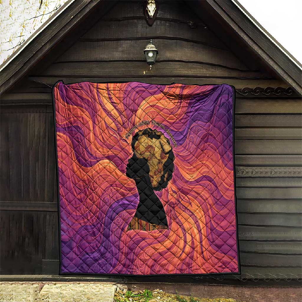 Léopold Sédar Senghor Quilt Femme Noire Silhouette with Africa Map Pattern Vibrant Swirl Background - African Pride