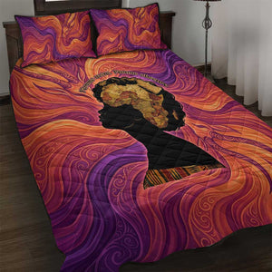 Léopold Sédar Senghor Quilt Bed Set Femme Noire Silhouette with Africa Map Pattern Vibrant Swirl Background - African Pride